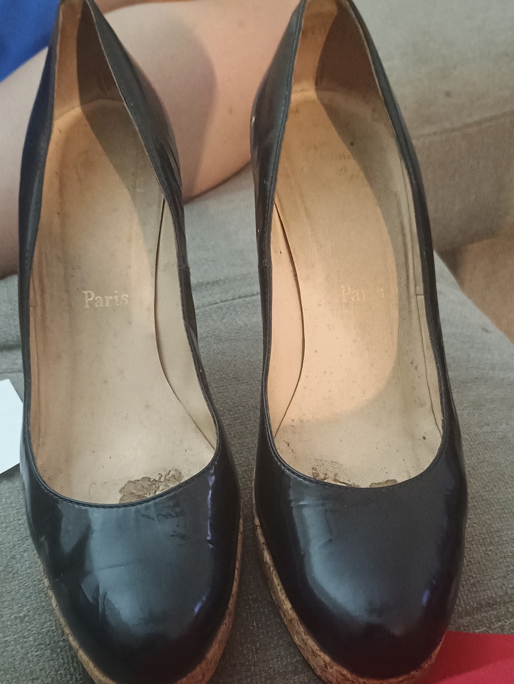 Ar And The is Black Patent Platform Pumps with Cork Trim (280) 41 9.5 Sold As Is